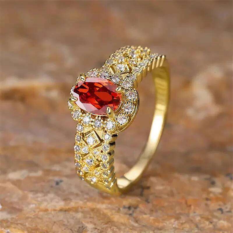 Red Cubic Zirconia Ring for Women Luxury Wedding Accessories Anniversary Party Trendy Jewelry