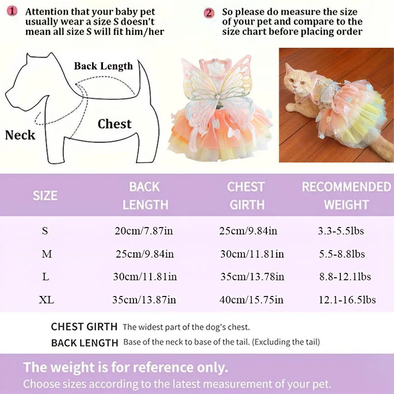 Pink Butterfly Lolita Dress for Small Dogs Pet Princess Lace Skirt with Wings Cat Puppy Kitten Dresses Wedding Party Outfit 251225 H260130