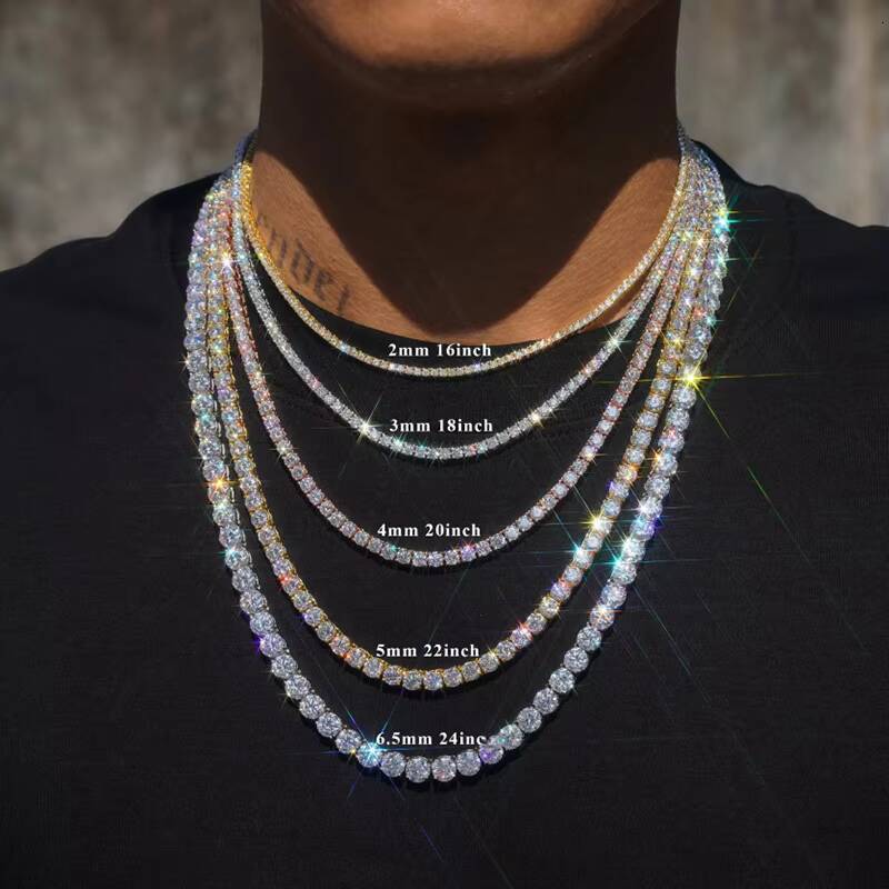 5mm 1ct VVS Moissanite Diamond 925 Sterling Silver Diamond Fine Jewelry Hip Hop Tennis Chain Men Necklace
