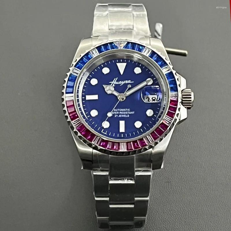 Wristwatches Men's 40MM Automatic Mechanical Watch Stainless Steel Polished Brushed Case Sapphire Glass Waterproof Blue Dial ST1612