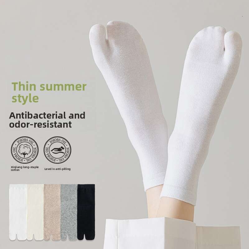Summer Mid-Calf Odor-Resistant, Antibacterial, Sweat-Absorbing, Sports Pig Toe Short Socks, Spring And Autumn Style, Split-Toe Cotton Socks B2