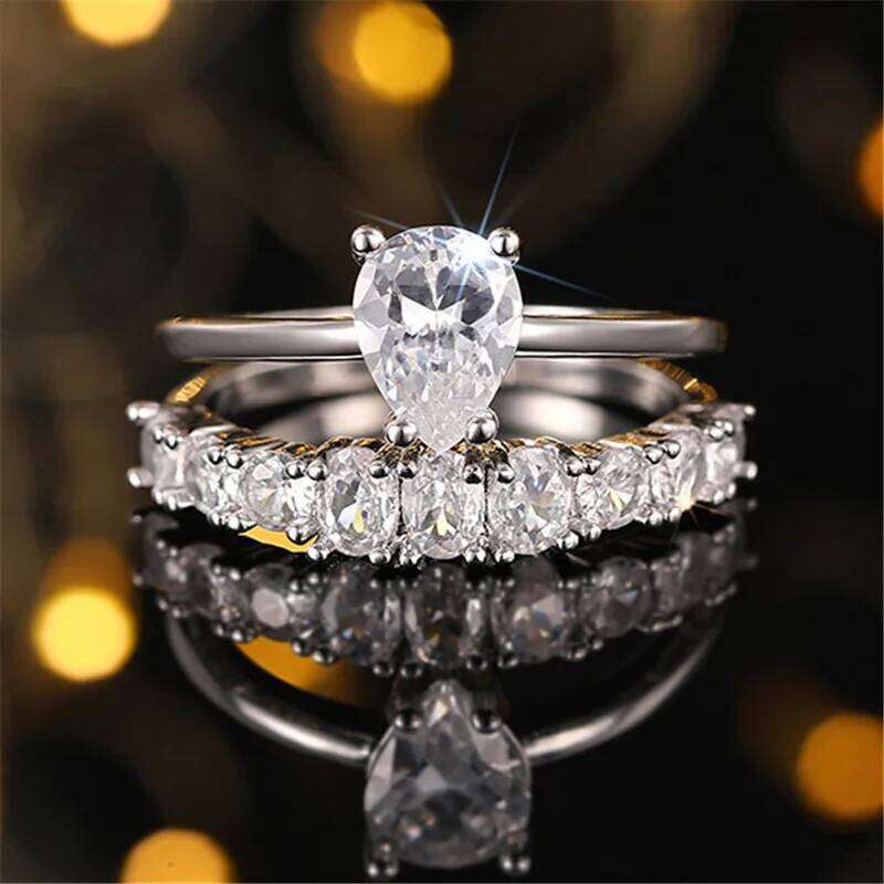 Luxury 2Pcs Women Rings with Brilliant Zirconia New Fashion Detachable Wear Lady Jewelry Gorgeous Party Gift