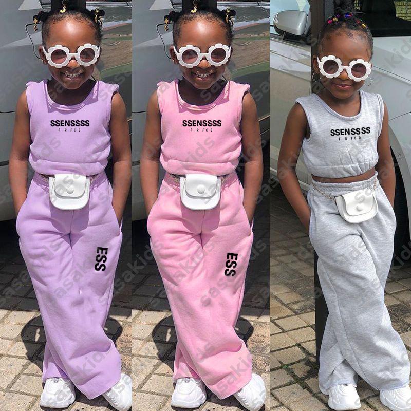 Girls summer sports sets toddler kids tracksuit designer clothes fashion childrens clothing casual sleeveless top pants two-piece set 90-140 CSD2601063