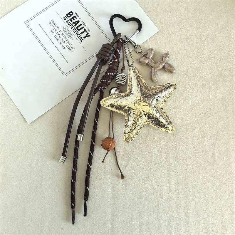 Y2k Leather Rope Keychain Star Cute Dachshund 3d Creative Cartoon Keyring Anti-lost Mobile Phone Lanyard Bag Pendant XJ260106