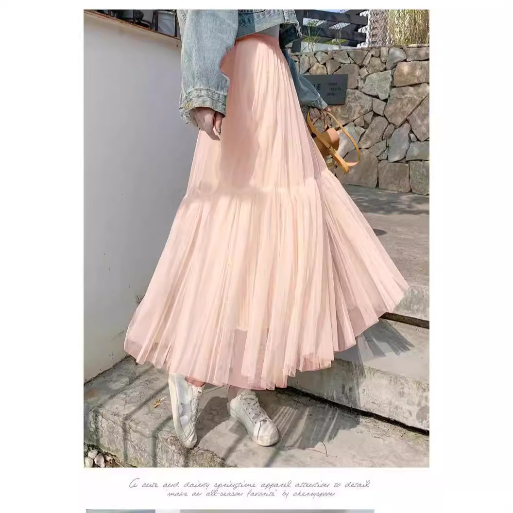 Runway Soft Tulle Skirt Hand-made Maxi Long Pleated Skirts Vintage Petticoat Voile Jupes Falda 210621