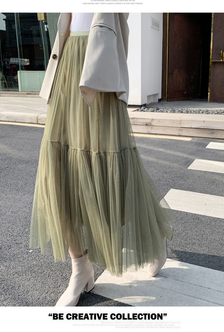 Runway Soft Tulle Skirt Hand-made Maxi Long Pleated Skirts Vintage Petticoat Voile Jupes Falda 210621