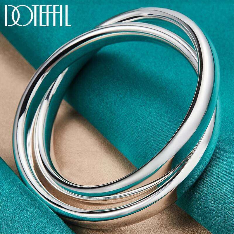 DOTEFFIL 925 Sterling Silver Smooth Double Big Ring Bangle Bracelet For Woman Man Fashion Charm Wedding Engagement Jewelry
