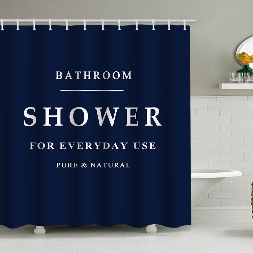 YL-38106 Simple Letter Print Shower Curtain Set, Printed Polyester Waterproof Bathroom Shower Curtain, No Drill Required, with Hooks