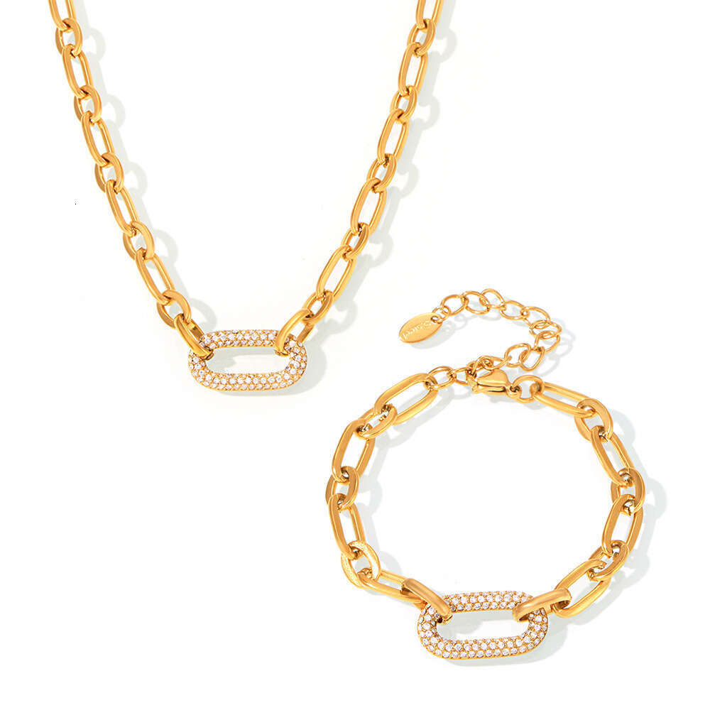Seattle Titanium Jewelry Stainless Steel Micro Inlaid Zircon Collarbone Necklace Bracelet European And American Simple Exquisite Set In Stock