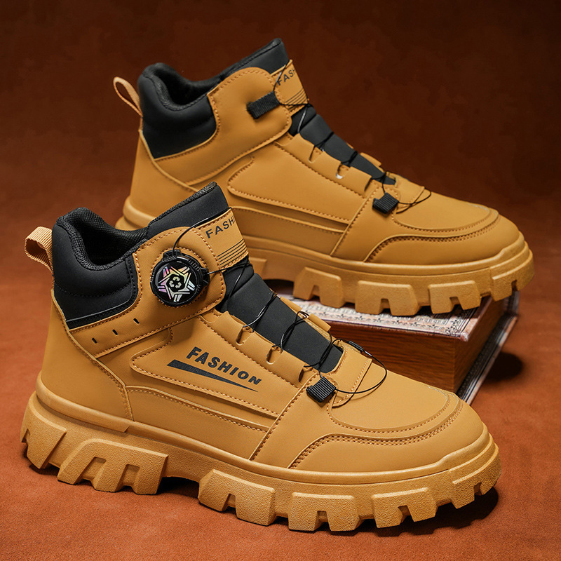Ddmytiger Autumn New High Top British Style Martin Thick Soled Non Slip Work Knob Outdoor Short Waterproof Riding Boots Outdoor Shoes