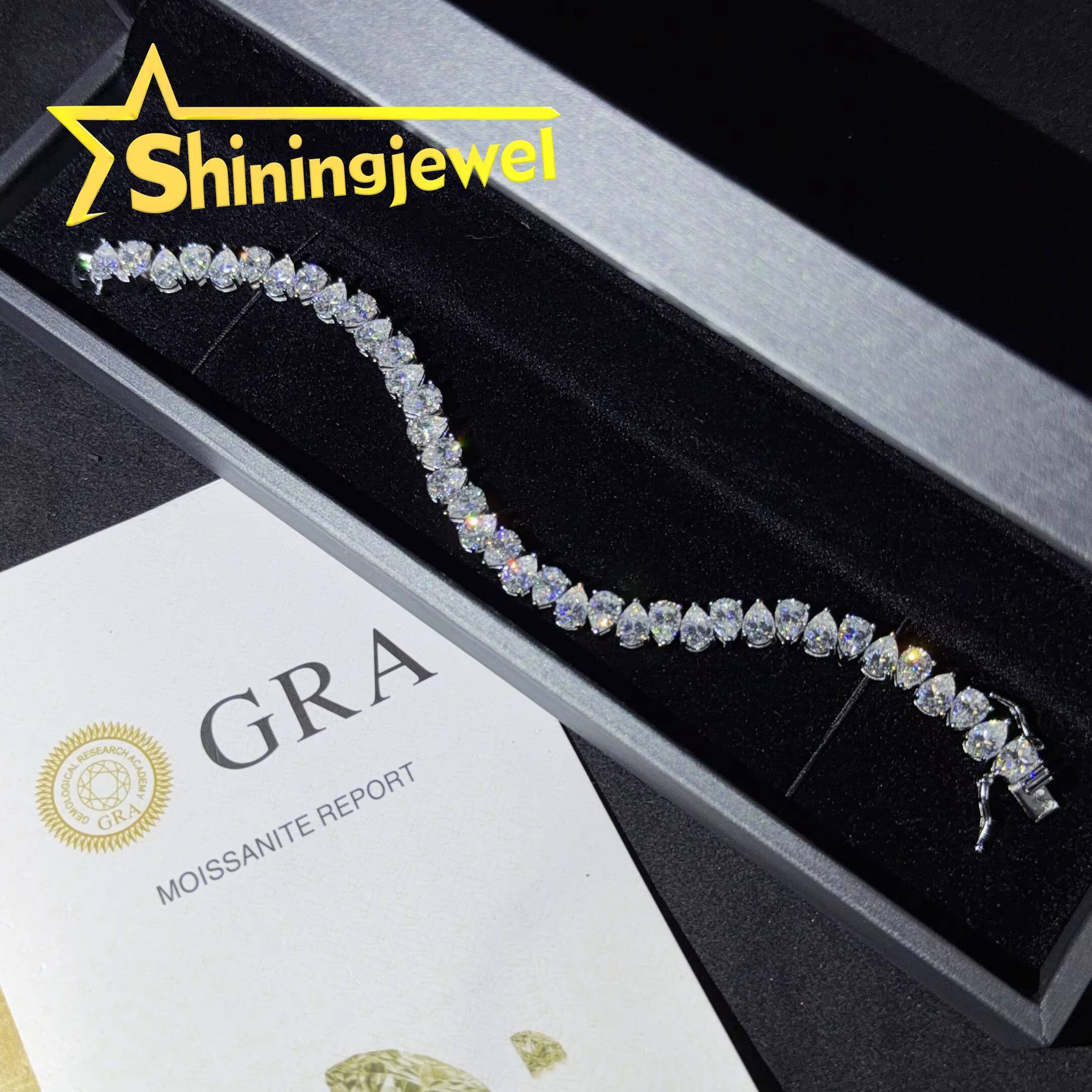 Fashion Jewelry Pear Cut Iced Out 57MM Tennis Bracelet 925 Silver Moissanite Diamond Tennis Bracelet Pass Diamond Test