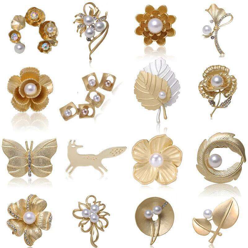 SKEDS Matte Plant Pearl Brooch Badges For Women Men Exquisite Vintage Flower Leave Accessories Corsage Unisex Retro Simple Pins 26N0106
