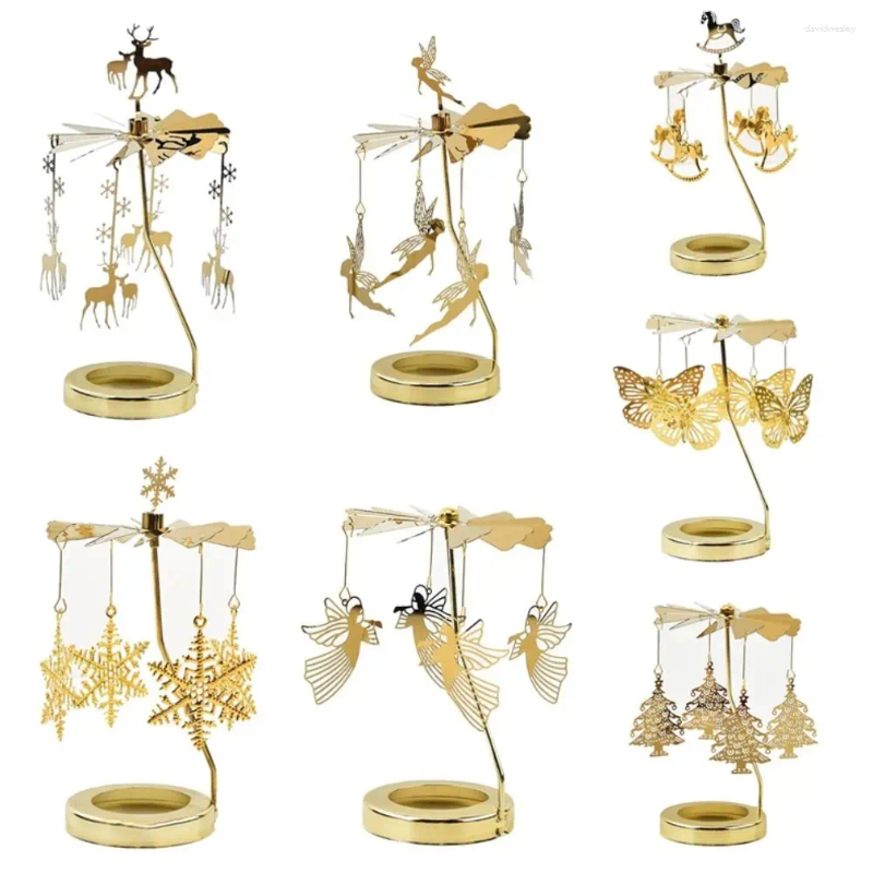 Candle Holders Metal Rotating Holder Mechanism Heat-Powered Rotation Spinner Carousel Elegance Style Transfer Windmill H260310