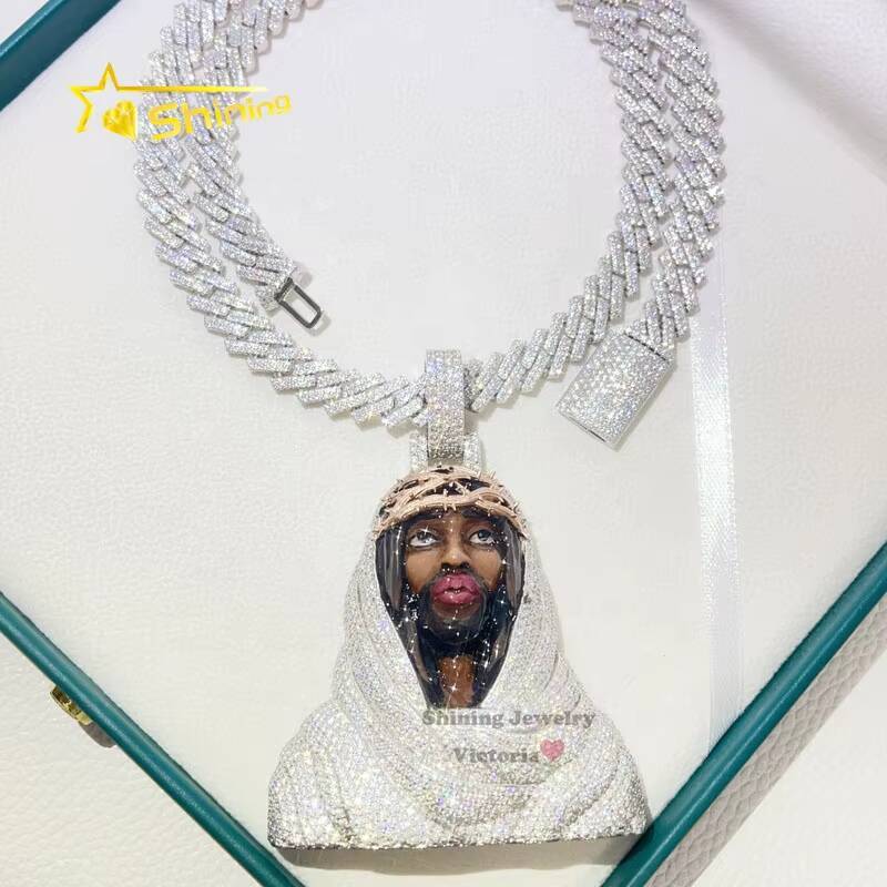 3 Tall Buss Down Rapper Jewelry Sterling Silver White Gold Iced Out Jesus Moissanite Pendant Enamel
