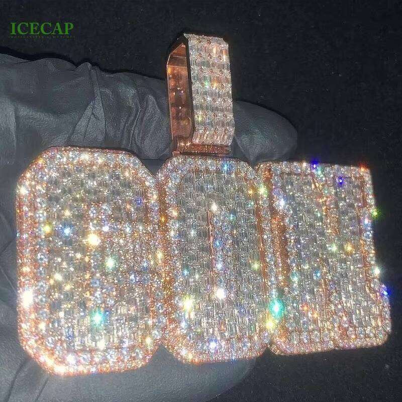 Hip Hop 925 Sterling Silver Iced Out VVS Moissanite Letter Custom Mossinate Initial Men Chain Charm Pendant