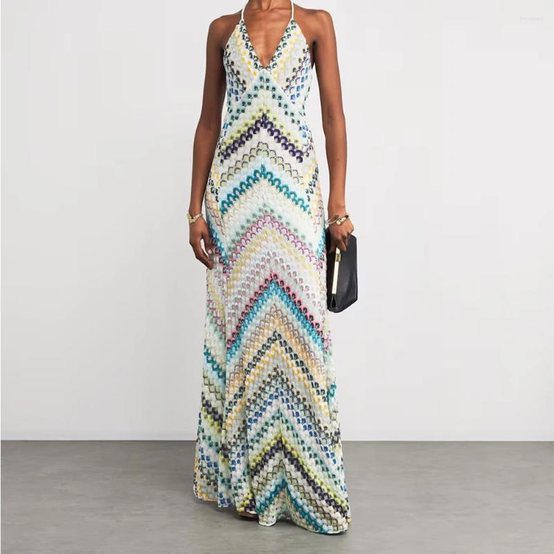 Women Beach Wear Sexy Backles Hit Color Chic Long Dresses Strapless Sleeveless Backless High Waist Elegant Spring Dress