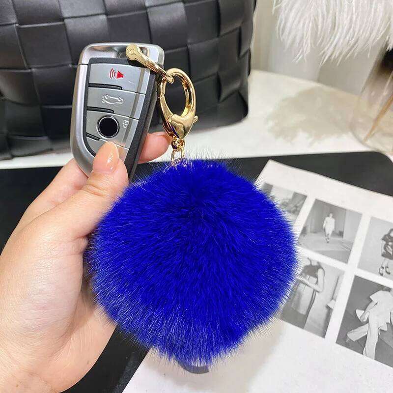 9CM Real Fur Ball Keychains for Women Girls Soft Plush Pompom Pendant Key Chains Rings Keyring Holder Charm Bag Gifts XJ260106