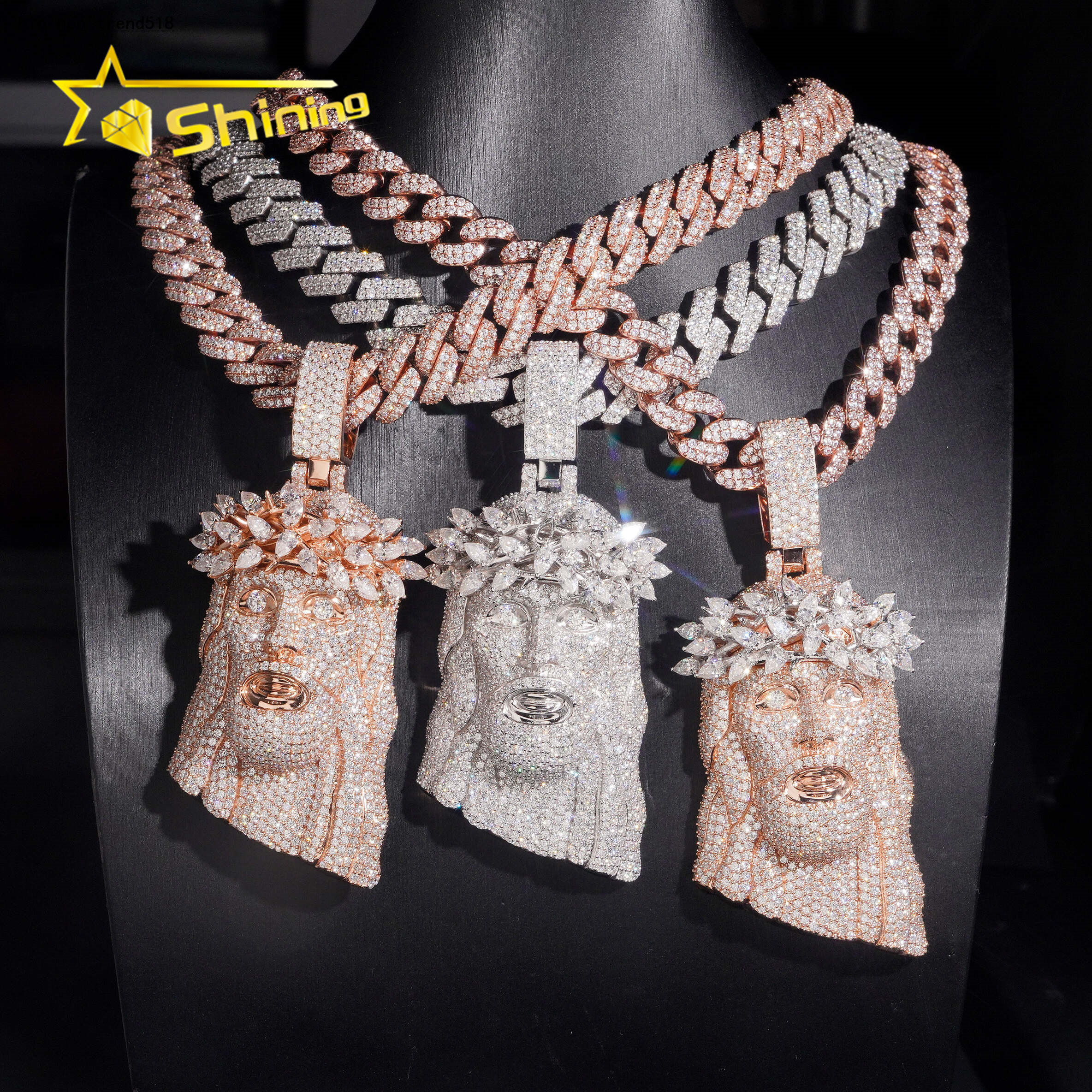 Iced Out 925 Silver Hip Hop Moissanite Jesus Pendant Fine Jewelry Custom VVS Moissanite Pendant for Men Women