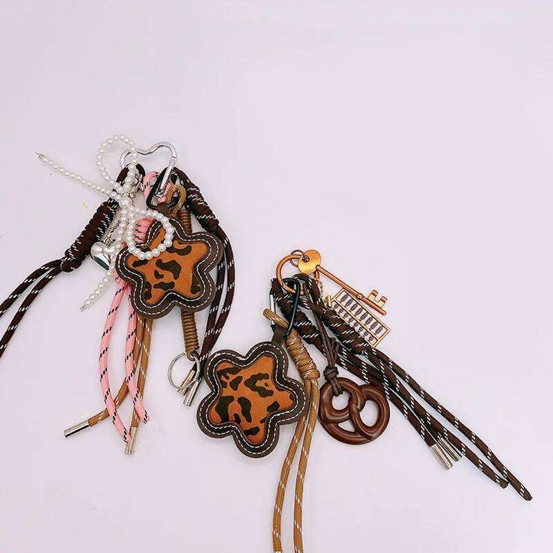 Matte Leopard Print Flower Bag Hanging Exquisite DIY Braided Rope Car Keychain Key Chains for Women XJ260106