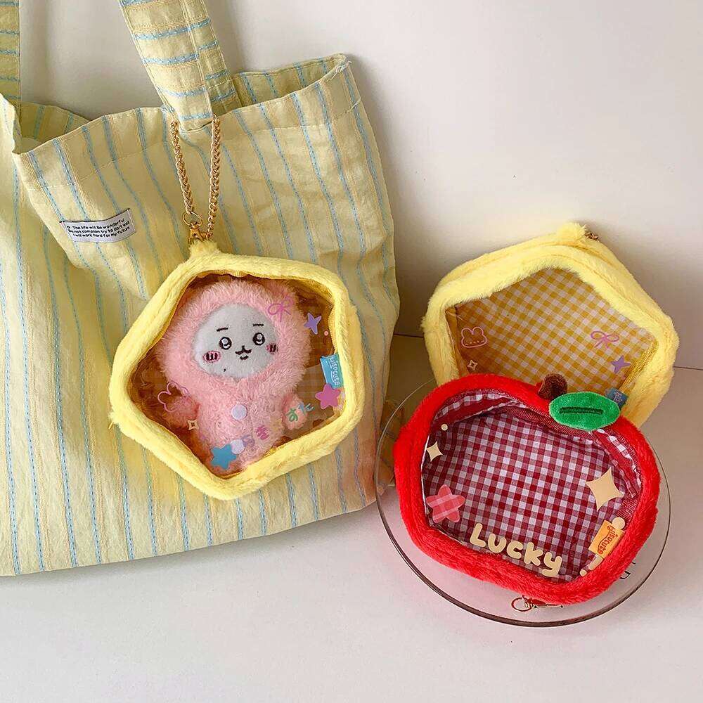 INS Korean Red Apple Accessories Cute Fashion Transparent PVC Doll Storage Bag Student Backpack Pendant Girls Gifts XJ260106