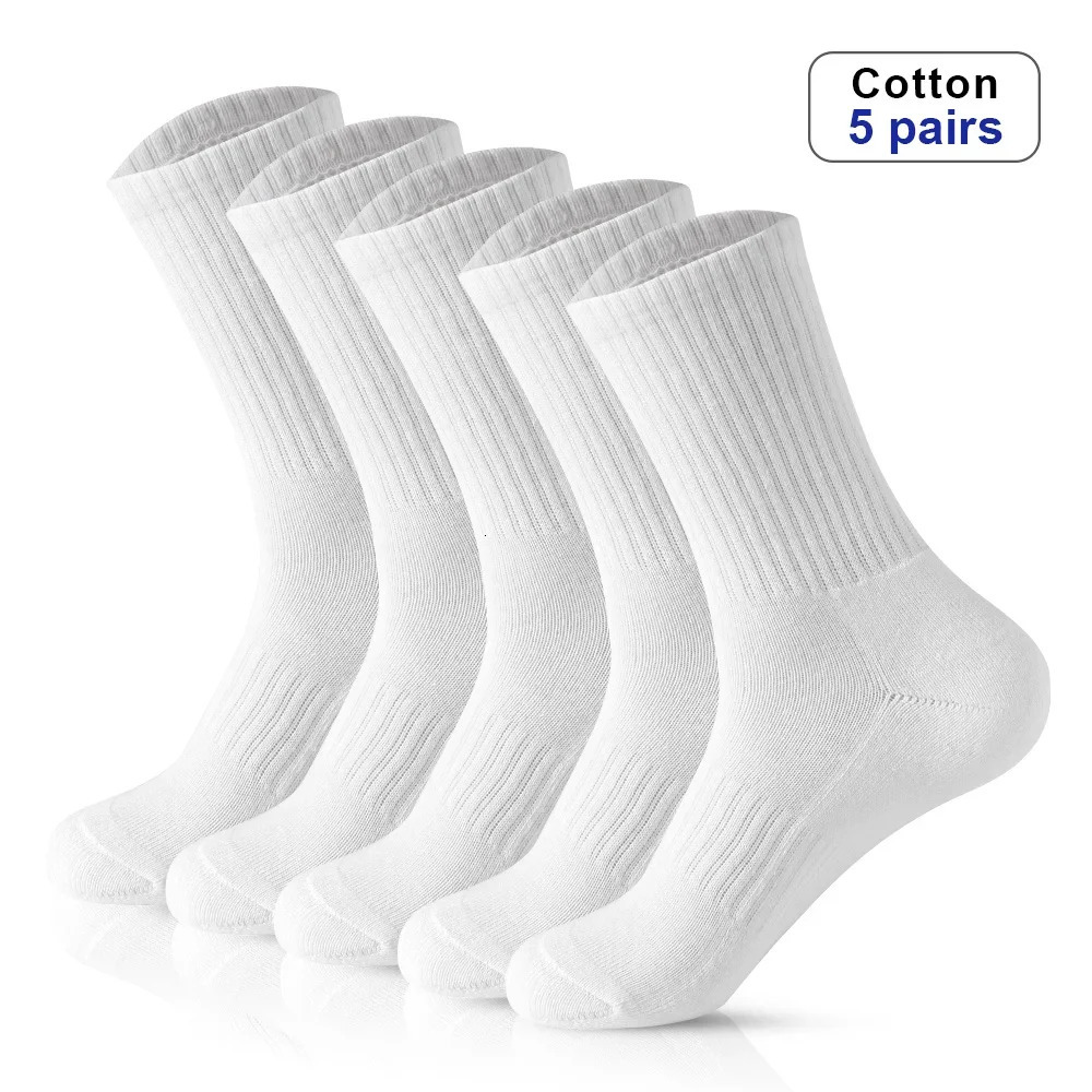 5Pairs Men Cotton Style White Socks Soft Breathable Sports Long socks Summer Winter for Male Plus Size 251231