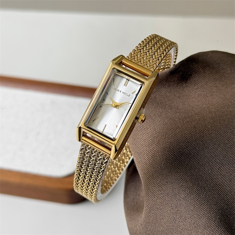Delicate Rectangle Dial Quartz Womens Watches Vintage Gold Stainless Steel Mesh Strap Watch Waterproof Ladies Wristwatches 260104