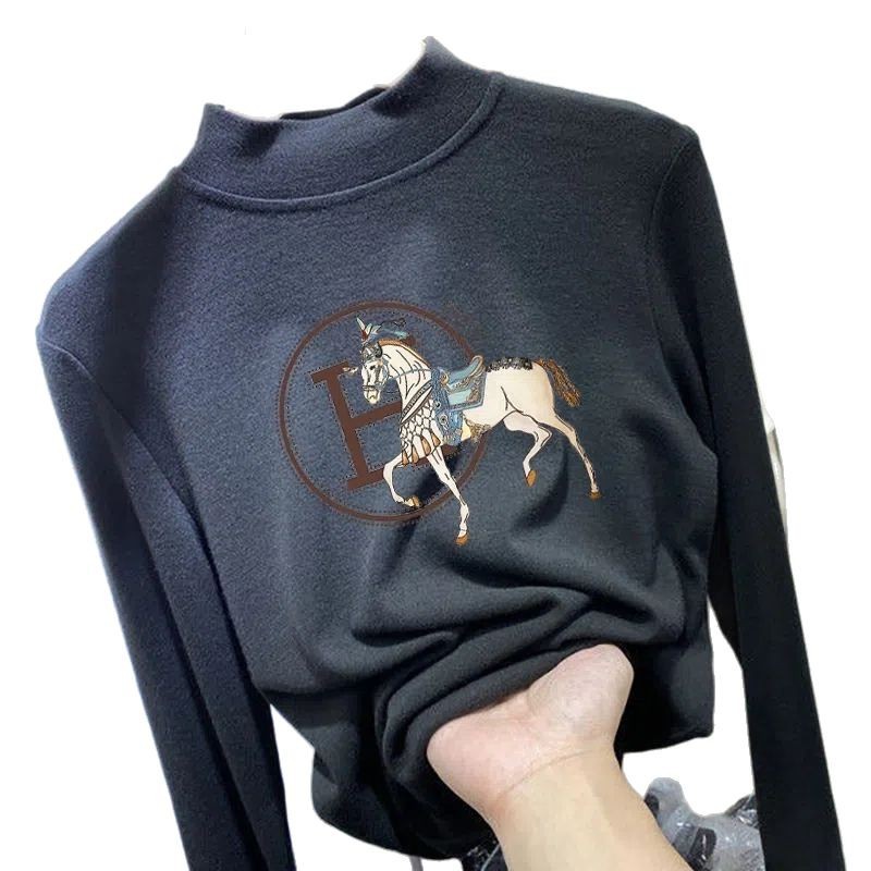 Fleece Half Polo/Turtle Neck Base Layer Women's Clothing Autumn/Winter Style Thickened Warm Sleeves T-Shirt Inner Top