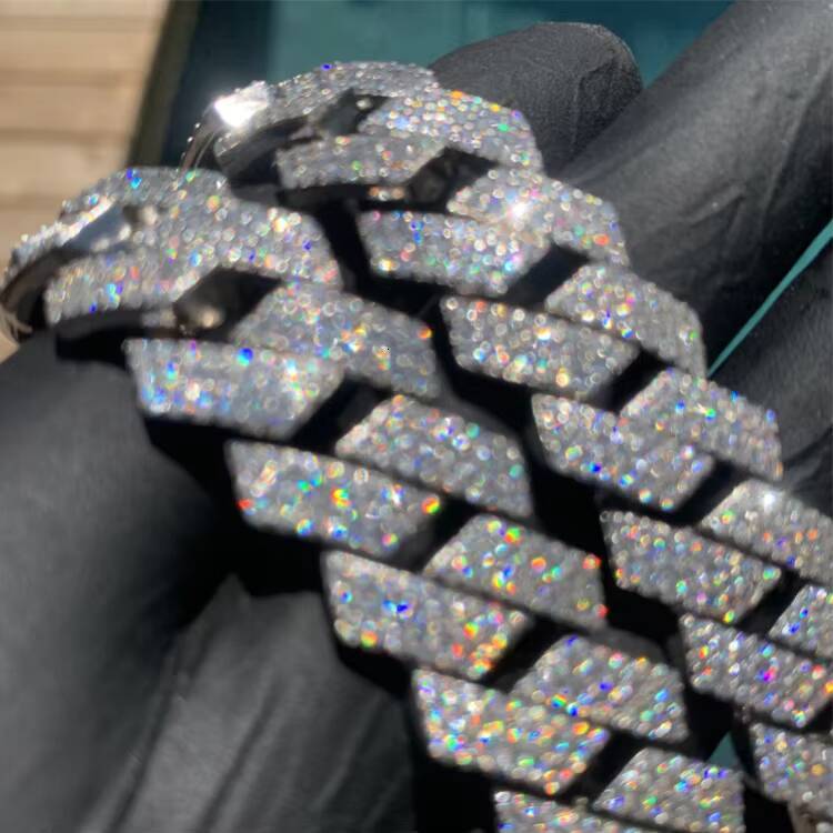 JWY 15mm 925 VVs D Color Moissanite Cuban Link Chains 925 Sterling Silver Iced Out Moissanite Men Chain
