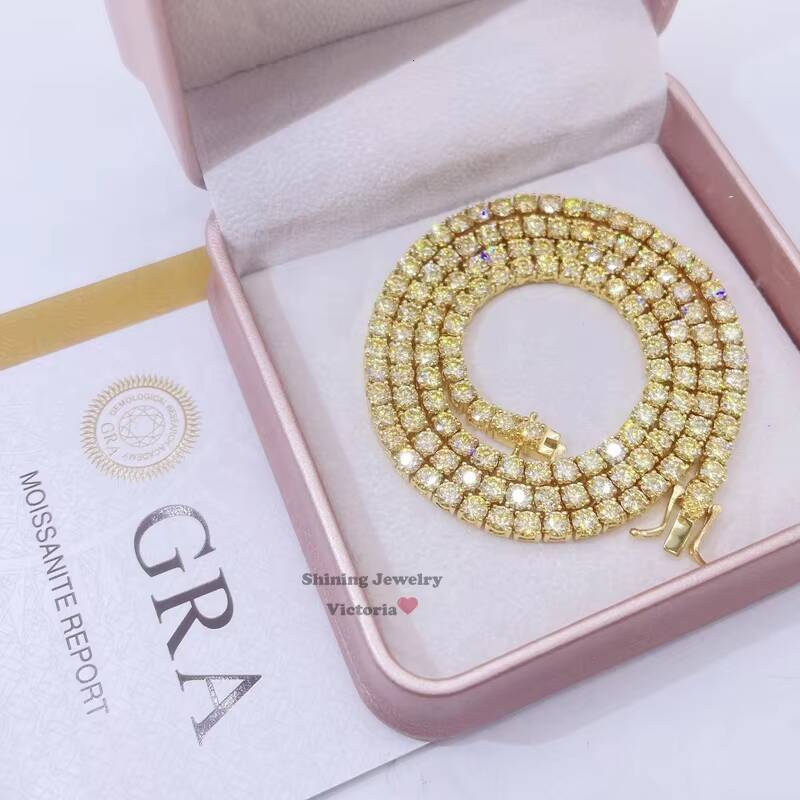 Sterling Silver 14k Yellow Gold GRA 3mm 4mm VVS Yellow Moissanite Tennis Chain