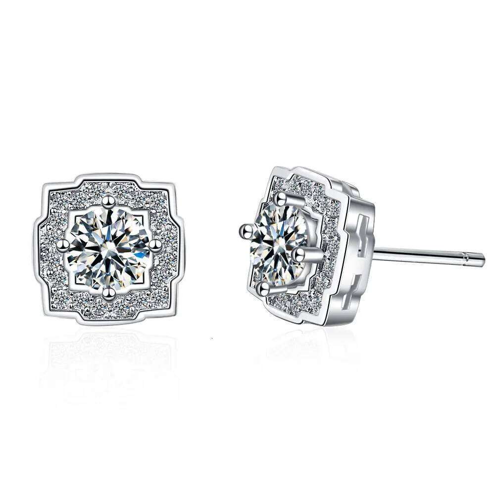 Luxury Female Square Crystal White Zircon Stud Simple 925 Sterling Silver Earring for Women Vintage Double Earrings Set