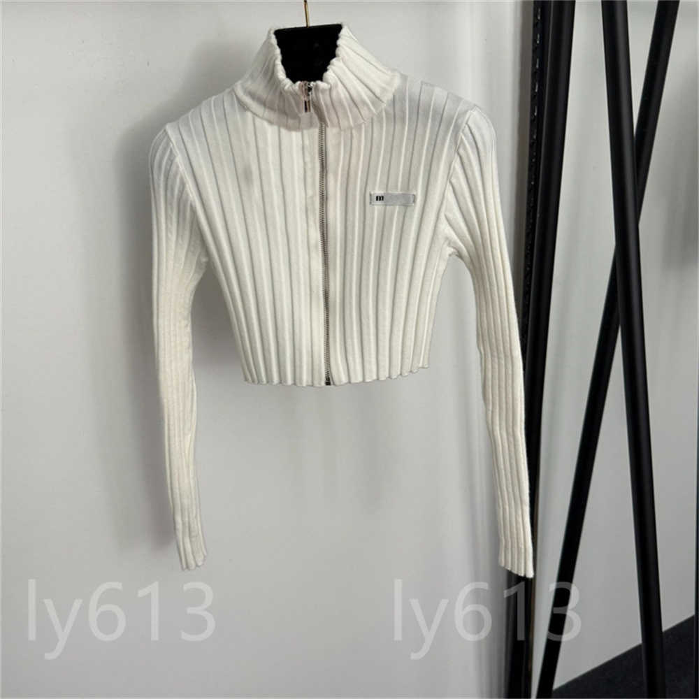 Cropped length designer sweater women Label letter Stand-up collar Long-sleeve sweaters luxury sexy zipper knit cardigan top