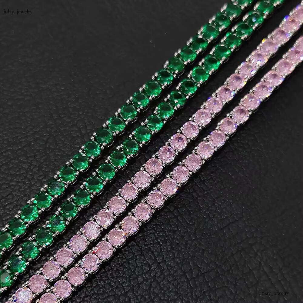 Wholesale Bling Mens Women 4mm Lab Diamond Chain Green Pink Jewelry Tennis Bracelet VVS Moissanite