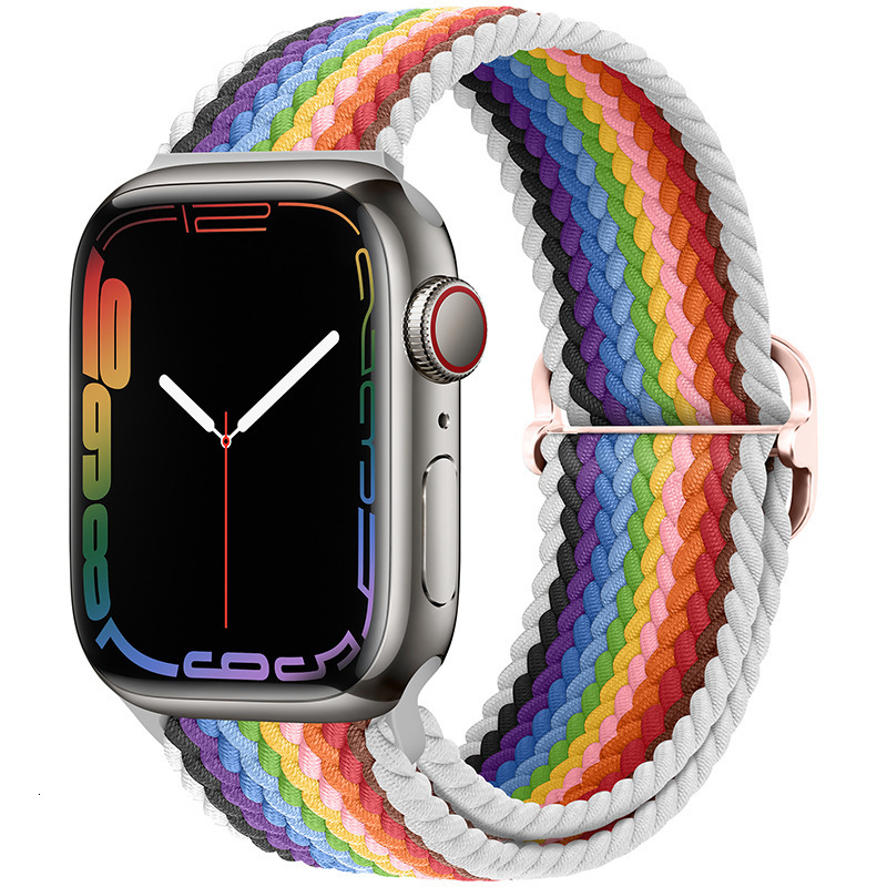 Compatible with Apple Watch Band Applewatch Striped Nylon Woven iWatch Rainbow Color Block Design
