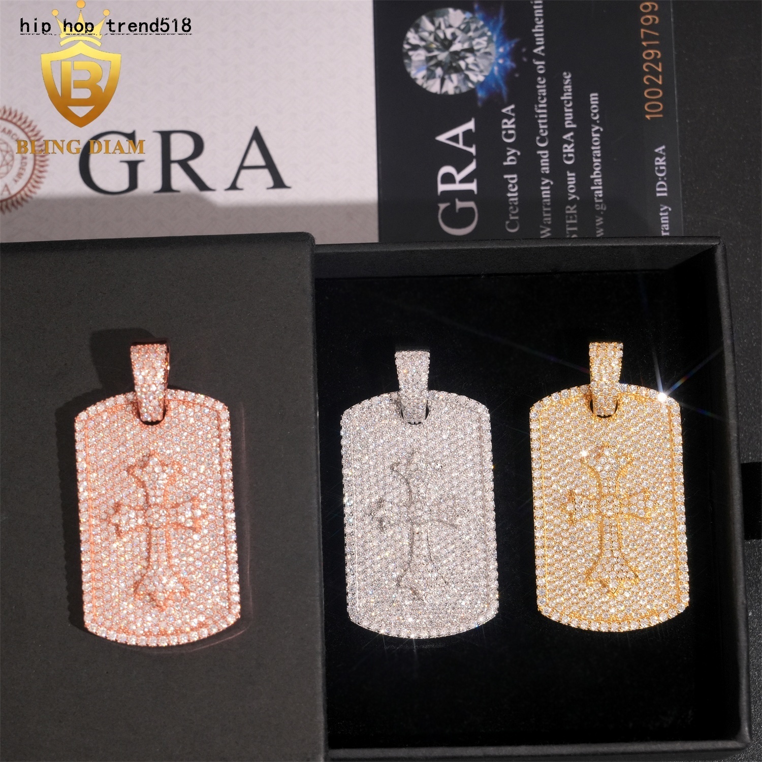 Iced Out Custom Jewelry Dog Tag Pendant Hip Hop Necklace Vvs Moissanite Baguette Shape 925 Sterling Silver Gold Plated