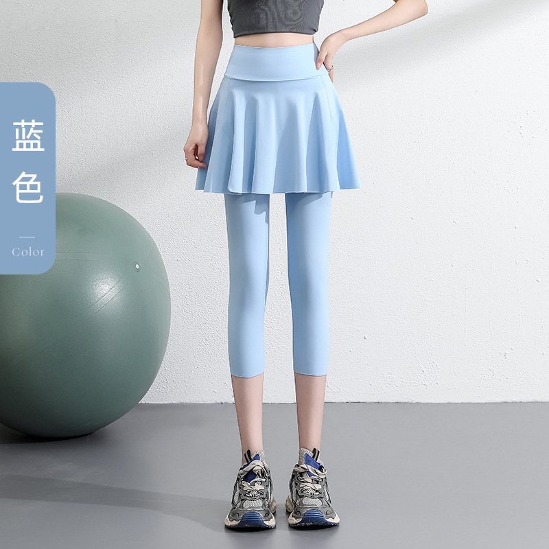 Women's High-Waisted 7/8 Length Layered Yoga Skort: Lightweight Pocketed Shark Leggings Skort for Summer, Plus Size Athletic Wear