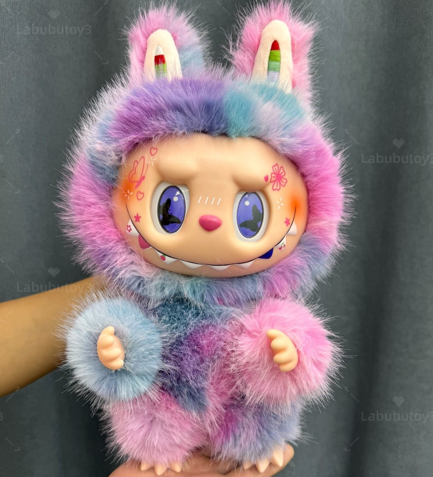 The Monsters 38Cm Purple Labubu Plush Doll Zimomo Angel With Vinyl Face Colourful Fur For Gifts