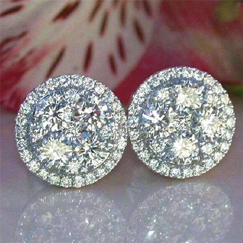Dazzling Round Cubic Zirconia Stud for Women Simple Classic Female Ear Piercing Earrings