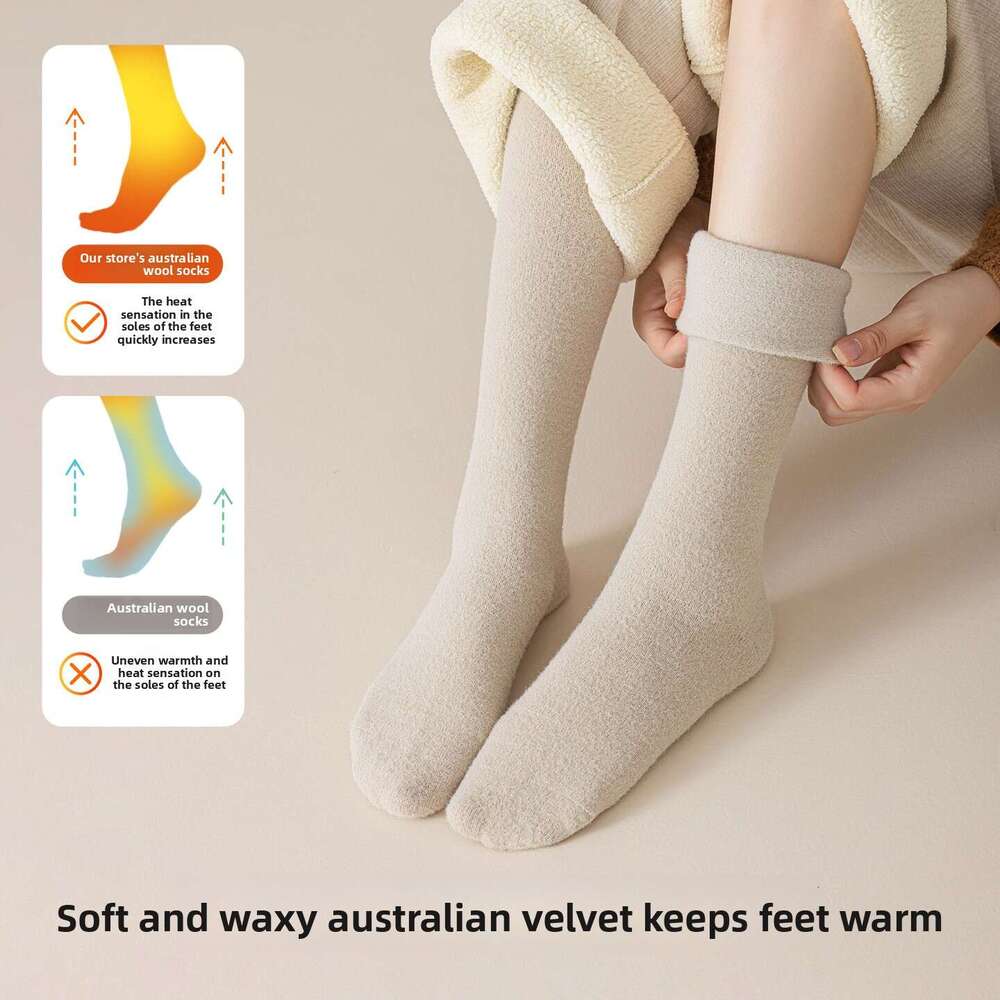 Long For Women Thickened Fleece Warm Calf Winter Half Leg Black And White Solid Color High Tube Socks B2