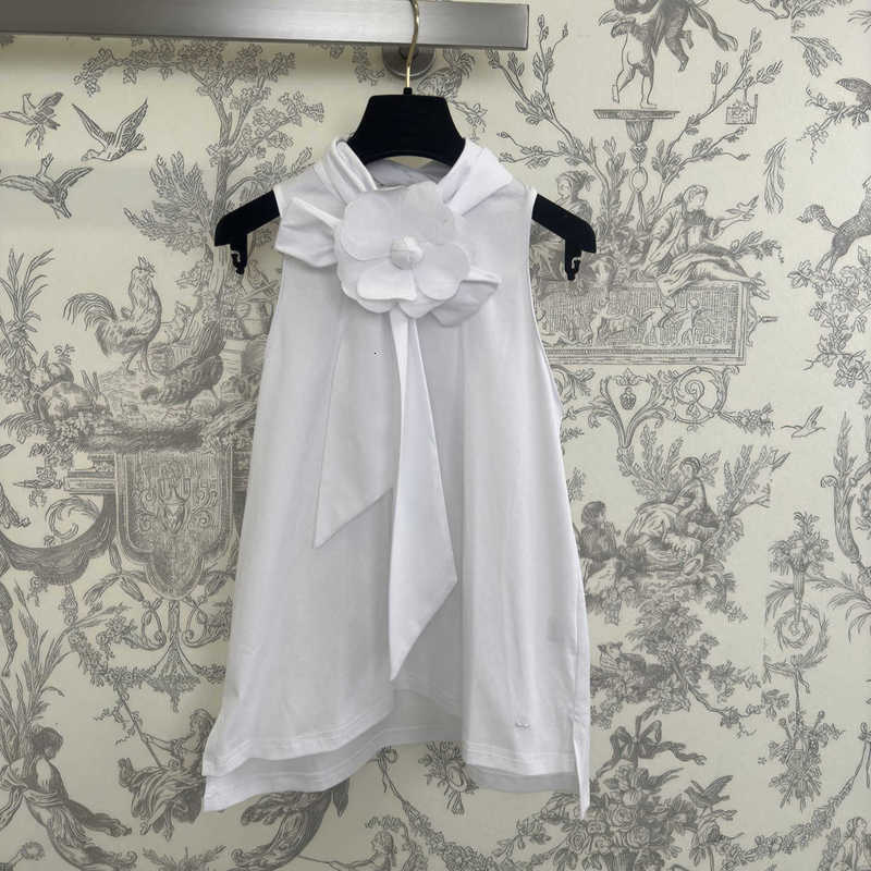 Women's T-Shirt Designer Woman T-Shirt 26ss Spring New Small Fragrance Style Three-Dimensional Camellia Ribbon White Vest Top for Women BAS7