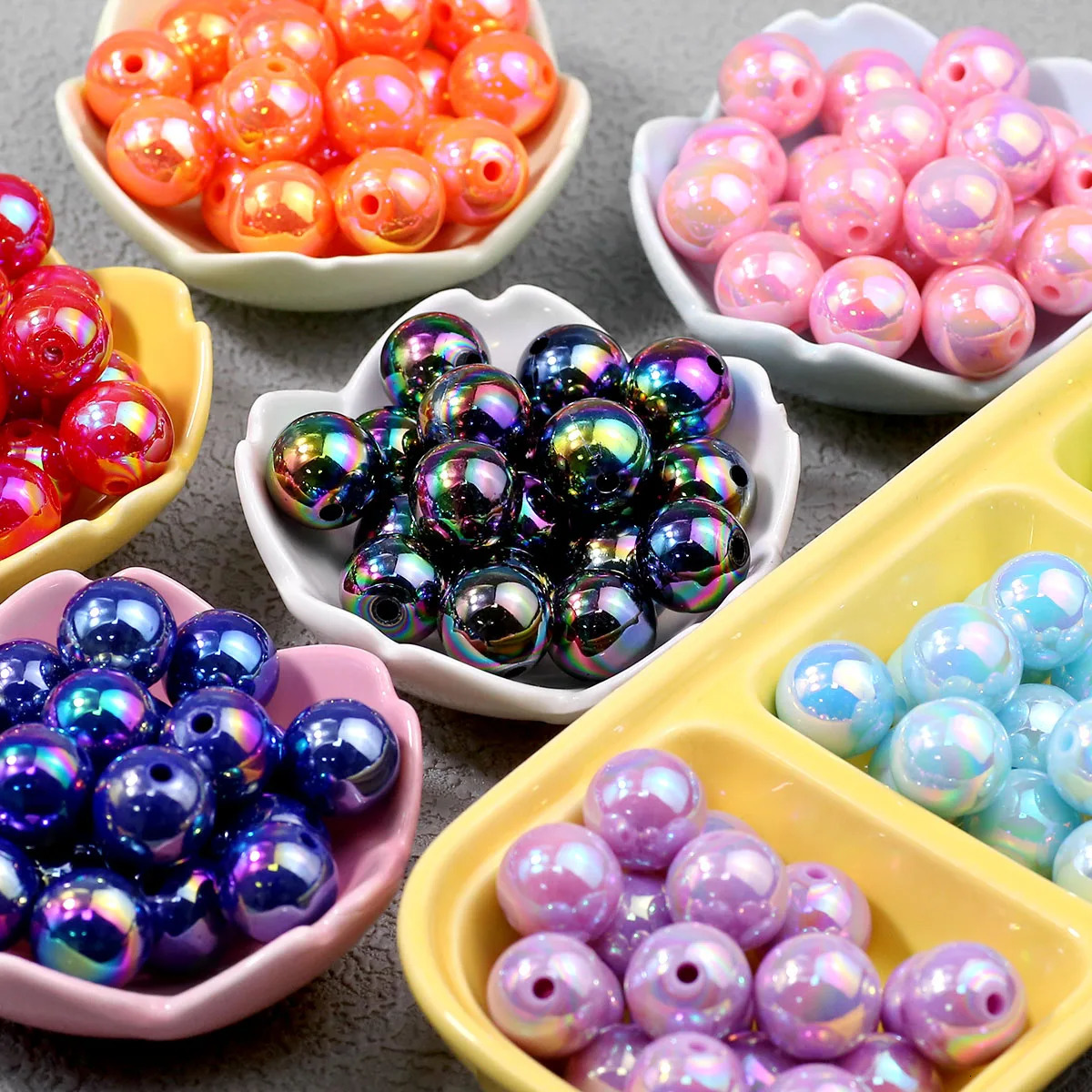 16mm 20Pcs Pen Beaded Acrylic Round Loose Beads AB Color for Jewelry Making Handmade Craft Supplies Bracelet Necklace Earring 260106