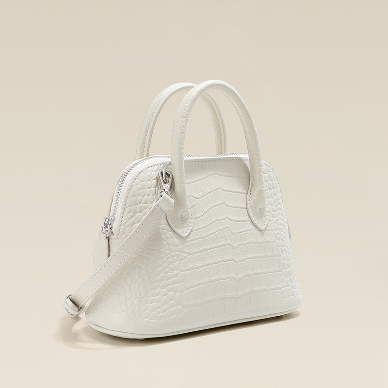 Crocodile Pattern Shell Bag, High-Quality Genuine Leather Women's Bag, Top Layer Cowhide, Large Capacity Commuter Handbag, Shoulder Bag, Crossbody Bowling Bag