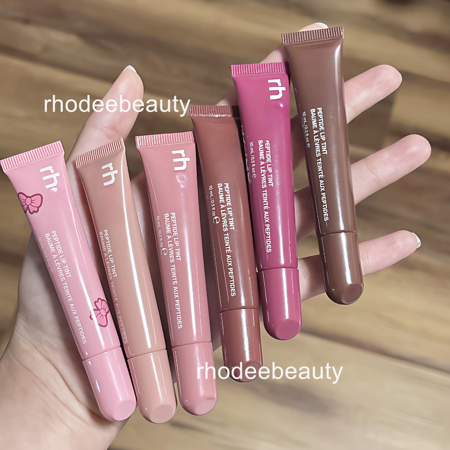 Rhodee Peptide Lip Tint 10ml Makeup 17 Colors Pbj/salty tan/Ribbon/Peach Pit/vanilla Lip Gloss Moisturizing Shiny glitter liquid lipstick Cosmetics free shipping