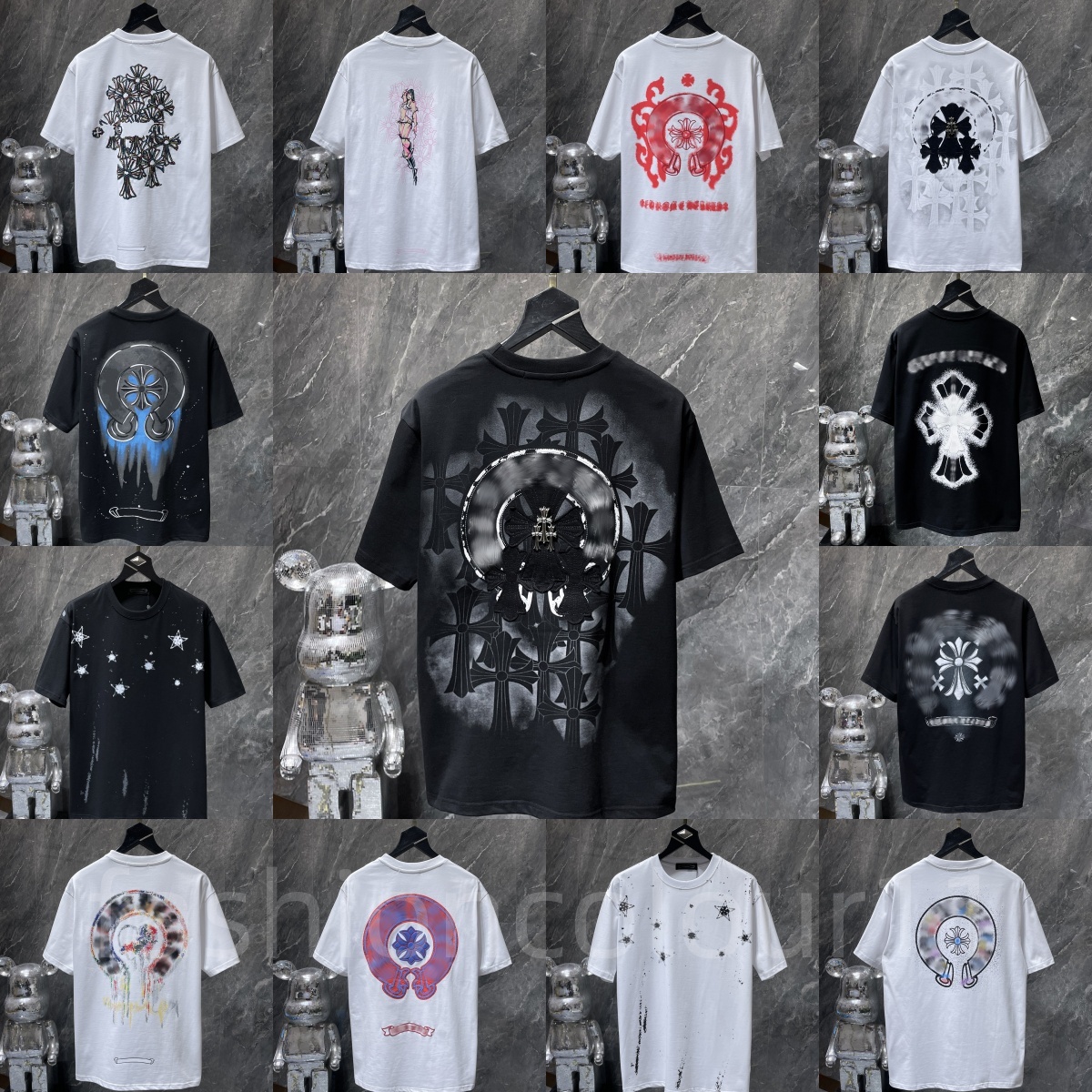 designer t shirt Cross Sanskrit ch T-Shirt Fashion Designer Men women Heats Printed Cotton Casual Chrome Tees Short Sleeve Hip Hop Chrome Shirts Breathable