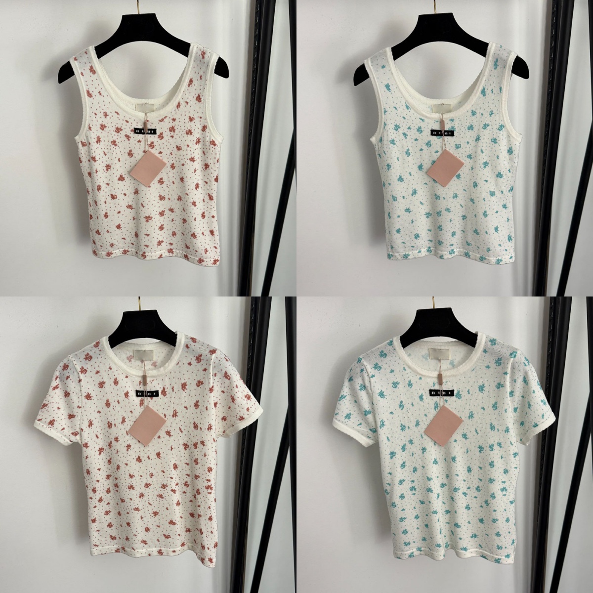 Designer Women Slim Fit Tops Floral Print Round Neck Cropped Tanks Summer Street Style Vacation Classic t Shirt