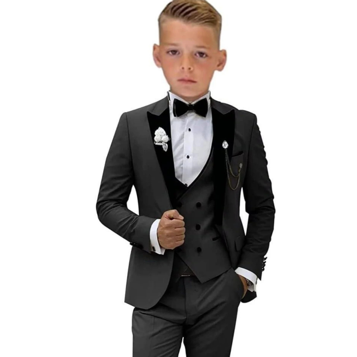 Autumn Arrival Kids Formal Suit Set 3 Pieces Velvet Notched Lapel Neck Matching Vest and Pants Boys Tuxedo Set 260104