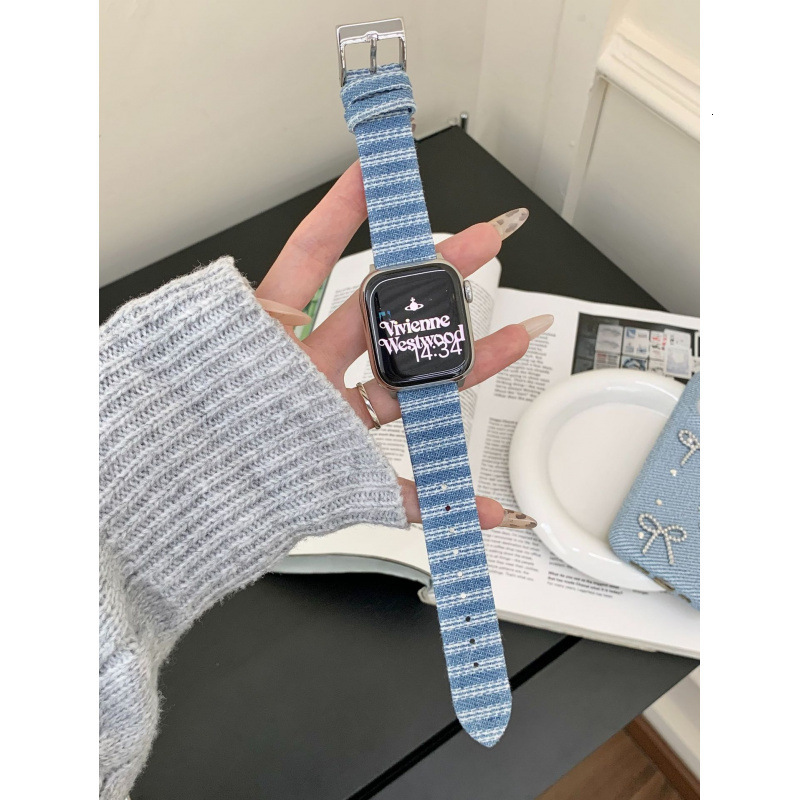 Suitable for Apple Watch 11 Band iWatch Series 10 9 8 7 6 SE Striped Denim Strap Ultra