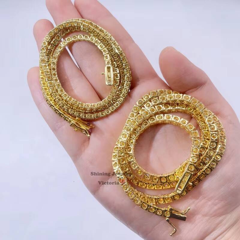 Sterling Silver 14k Yellow Gold GRA 3mm 4mm VVS Yellow Moissanite Tennis Chain