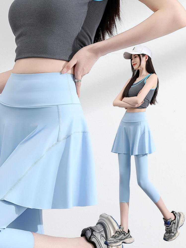 Women's High-Waisted 7/8 Length Layered Yoga Skort: Lightweight Pocketed Shark Leggings Skort for Summer, Plus Size Athletic Wear