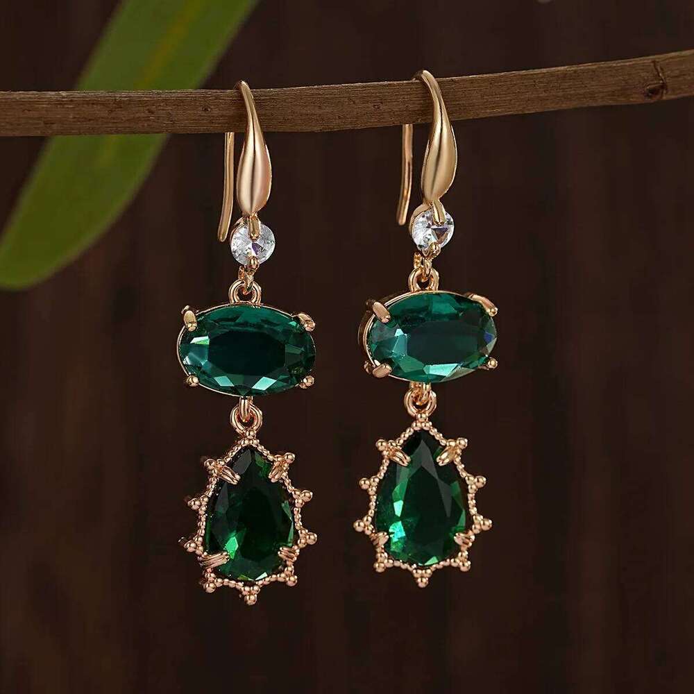 New Fashion Metal Geometric Zirconia Water Drop for Women Vintage Blue/green Long Earrings Party Jewelry Gifts
