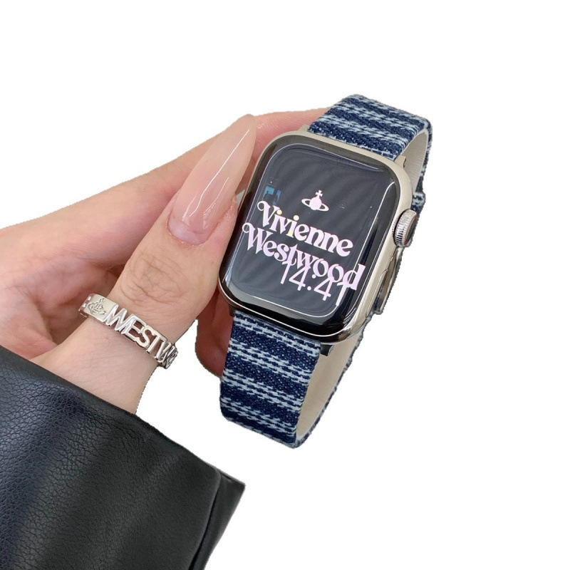 Suitable for Apple Watch 11 Band iWatch Series 10 9 8 7 6 SE Striped Denim Strap Ultra